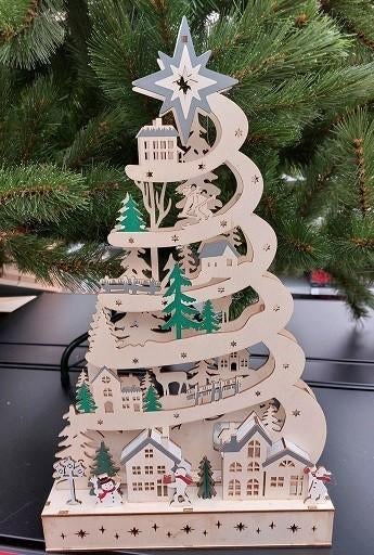 Kerstboom Kersthuis Hout H 45 br. 27 cm 15 Led Warm Wit, Ophalen, Nieuw