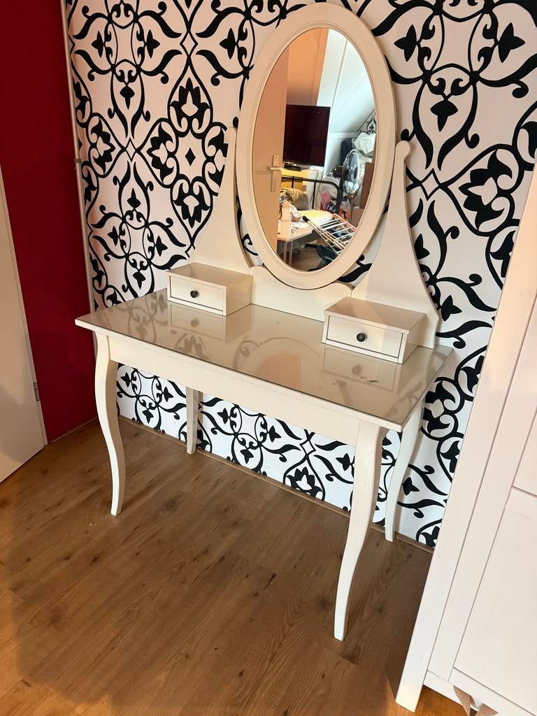 Kaptafeltje met spiegel en glasplaat, Ophalen, Gebruikt, 50 tot 100 cm, Minder dan 100 cm