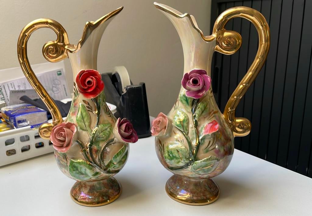 2 antieke vazen Hubert Bequet, Overige materialen, Overige kleuren, Ophalen of Verzenden, Zo goed als nieuw