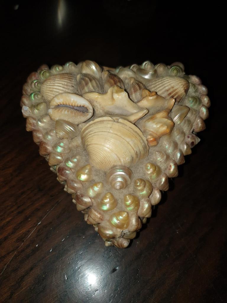 Vintage schelpendoosje hartvorm, Verzamelen, Ophalen