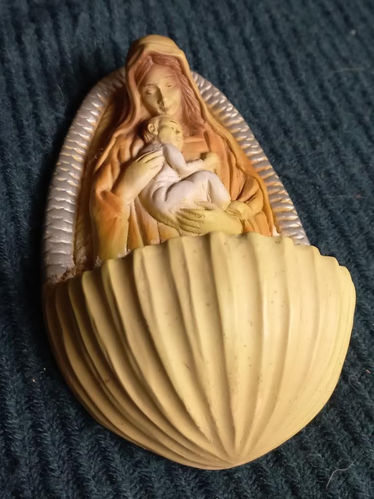 Vintage wijwaterbakje, Verzamelen, Ophalen of Verzenden, Gebruikt, Beeld(je), Christendom | Katholiek