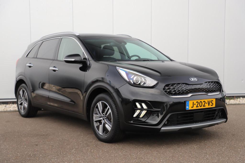 Kia Niro 1.6 GDi Hybrid DynamicLine Half Leder Carplay Andro, Auto's, Gebruikt, Euro 6, Leder en Stof, Zwart