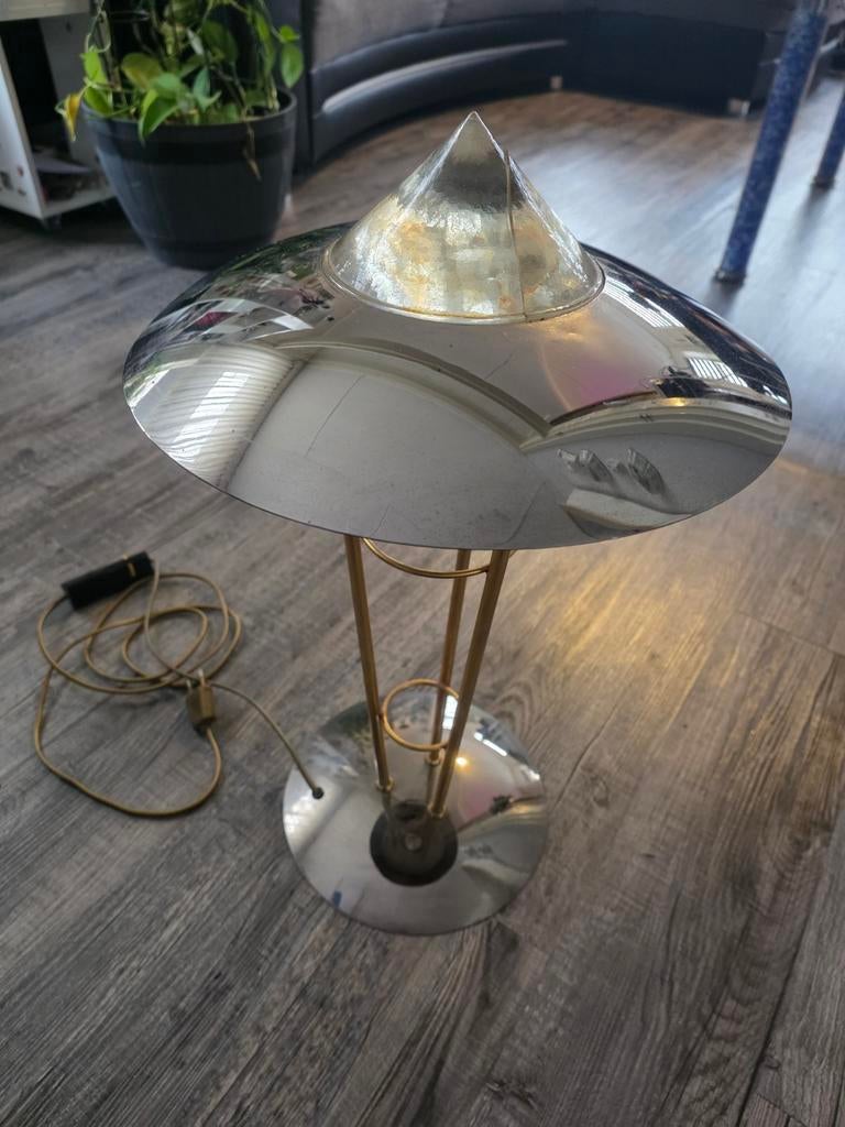 Herda Vintage Design Tafellamp - Chroom & Goudkleurig, Huis en Inrichting, Lampen | Tafellampen, Gebruikt, 50 tot 75 cm, Ophalen of Verzenden