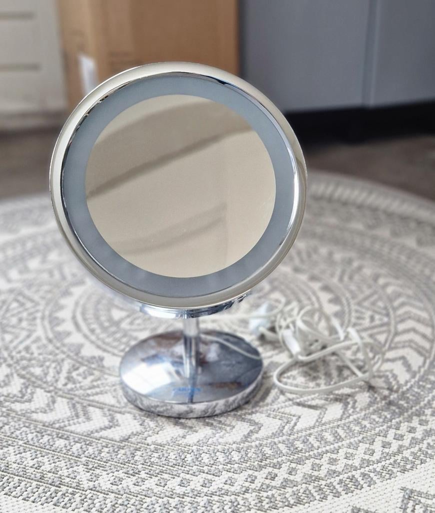 Verlichte make-up spiegel met flexibele arm, Huis en Inrichting, Woonaccessoires | Spiegels, Minder dan 50 cm, Gebruikt, Rond