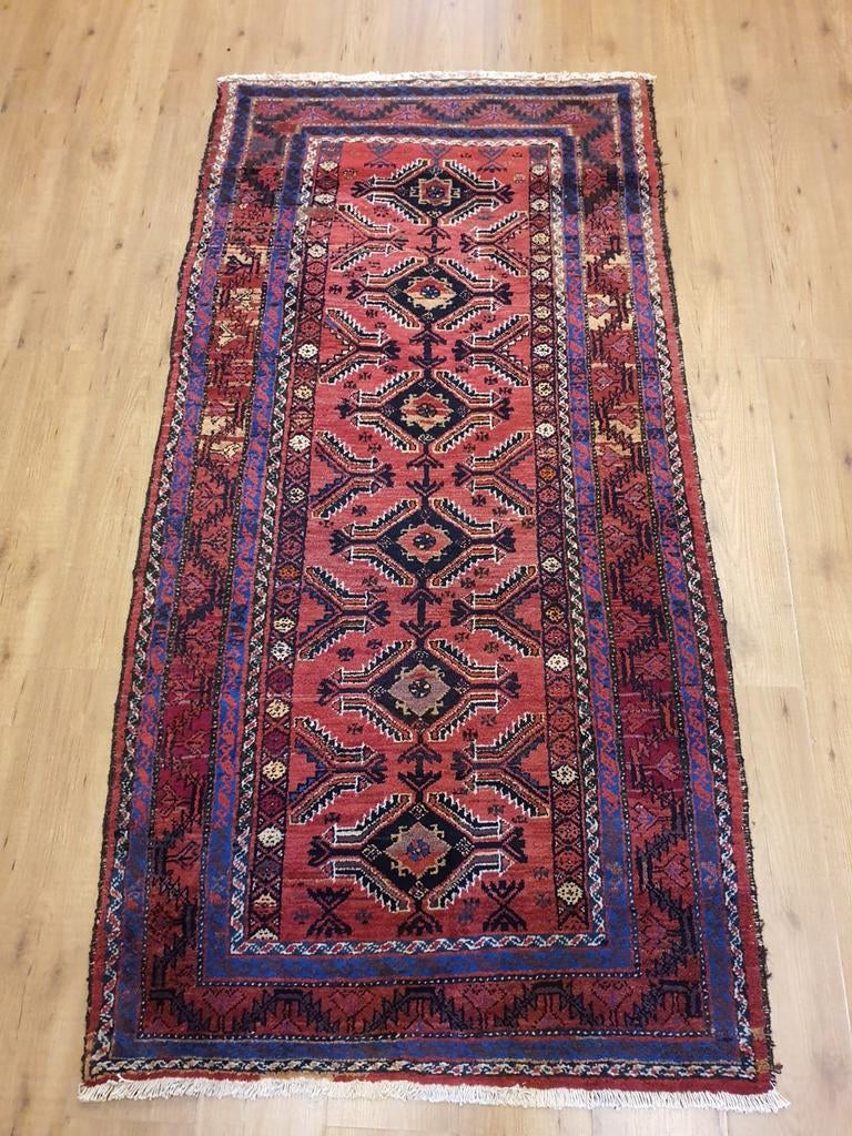 Vintage handgeknoopt perzisch tapijt hamadan  214x104, Info@SlatsAntiek.nl, Tweedehands, 100 tot 150 cm, Perzisch