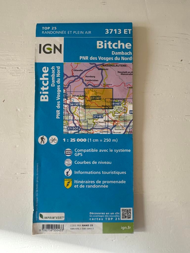 IGN Wandelkaart Bitche Dambach PNR Vosges du Nord, Ophalen of Verzenden, 2000 tot heden, Frankrijk, Landkaart