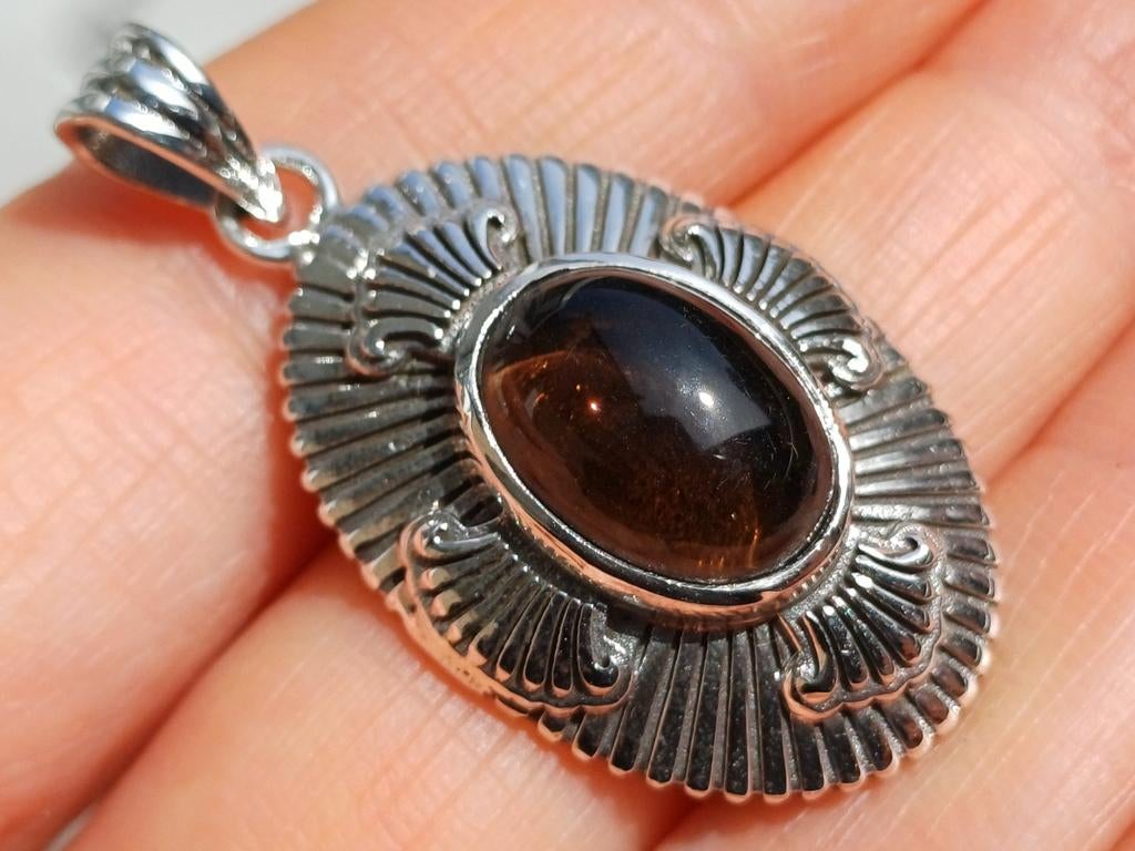 Vanoli 925 zilveren kettinghanger met rookkwarts, Daiva1973@hotmail.com, Vanoli, Bruin, Amsterdam