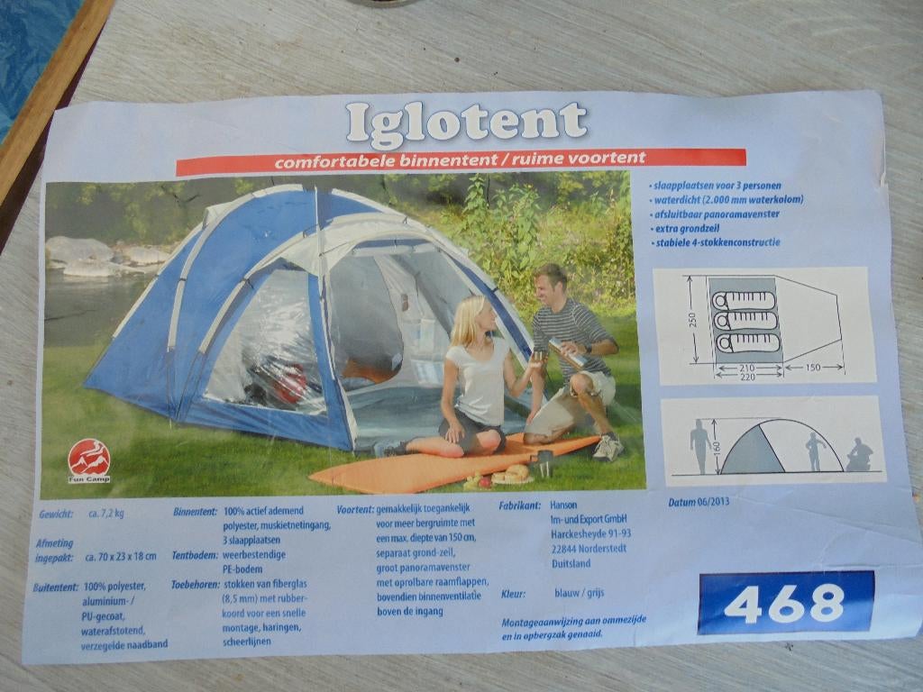 Iglo tent 3 persoons, Ophalen, Zo goed als nieuw, Tot en met 3