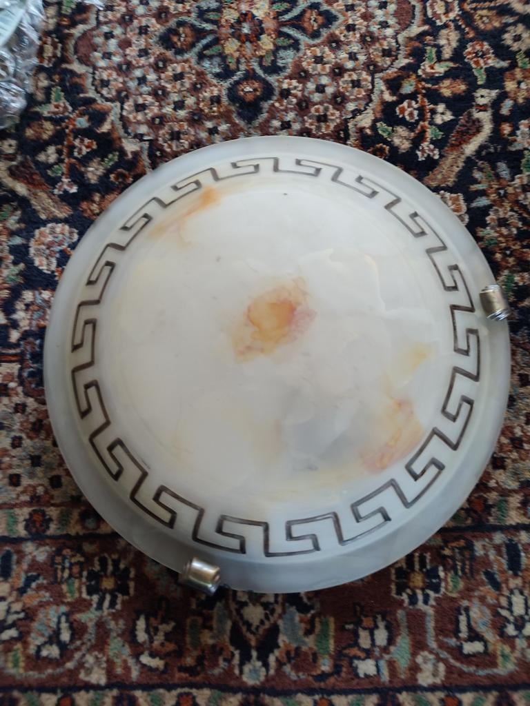 Plafondlampen met Grieks motief - 32 cm set van 2, Ophalen, Gebruikt, Glas, Klassiek, Grieks, Tijdloos