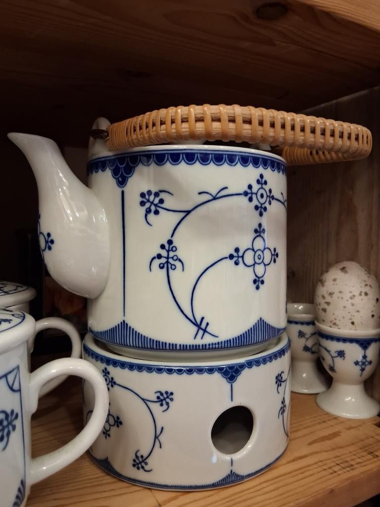 Blauw saks theepot met theelicht indian blue, Ophalen of Verzenden