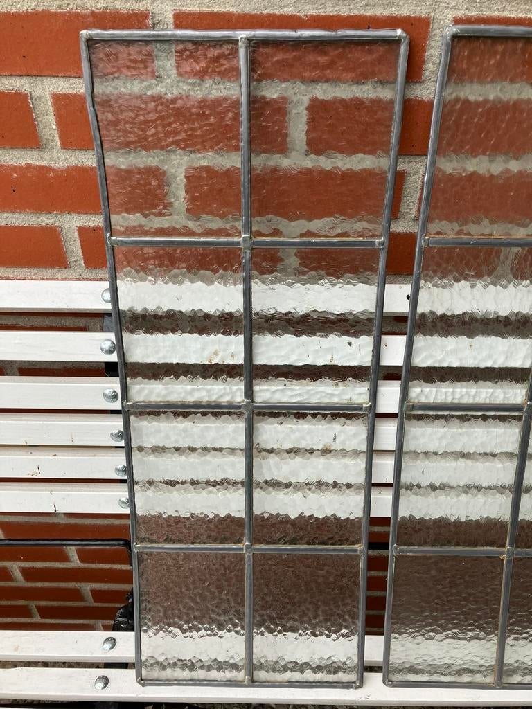 2 antieke glas en lood (wit glas) voordeur ramen, Gevelraam of Ruit, Gebruikt, Minder dan 80 cm, Ophalen of Verzenden