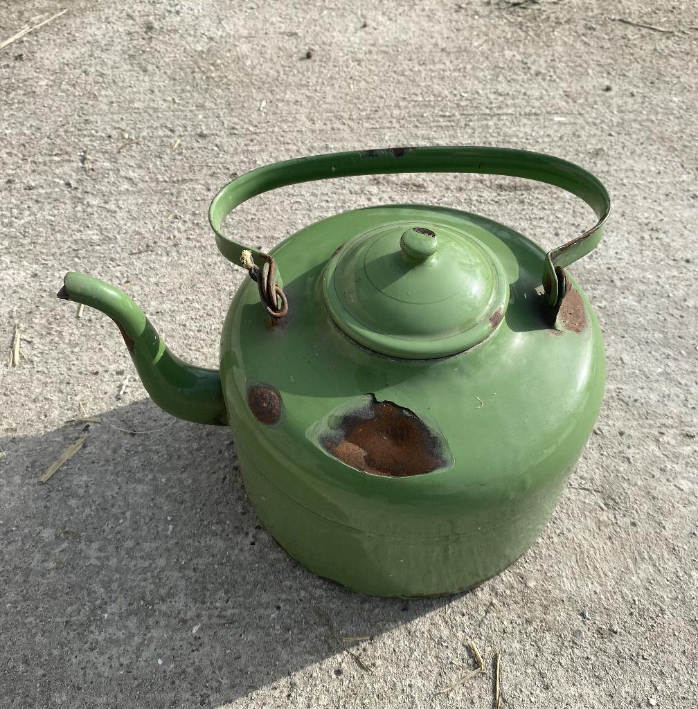 Groene emaille ketel, Antiek en Kunst, Ophalen