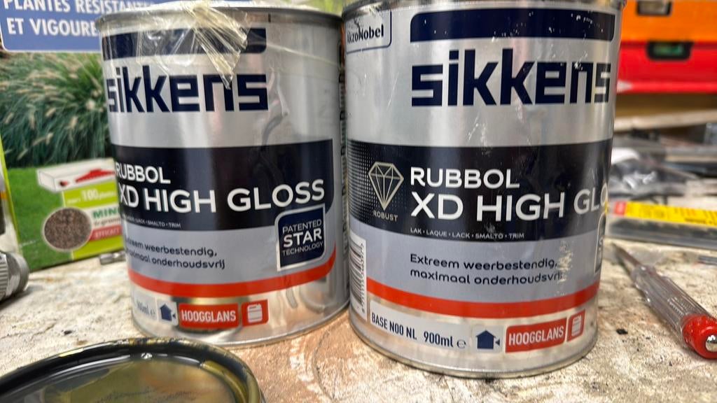 2 potten Sikkens Rubbol XD High Gloss hoogglans verf., Ophalen of Verzenden, Zo goed als nieuw, Wit, Lak