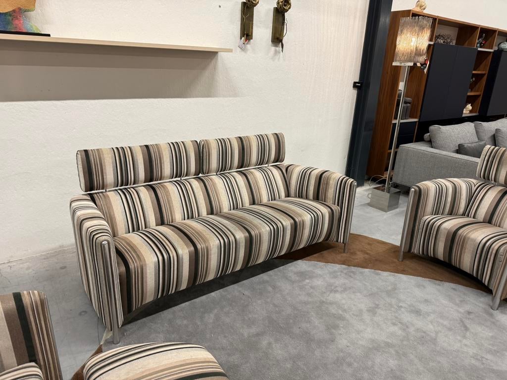Leolux Goncharov Bank 3 zits Stof Bruin design Fauteuil Poef, Leolux, Driepersoons, 75 tot 100 cm, Ophalen of Verzenden