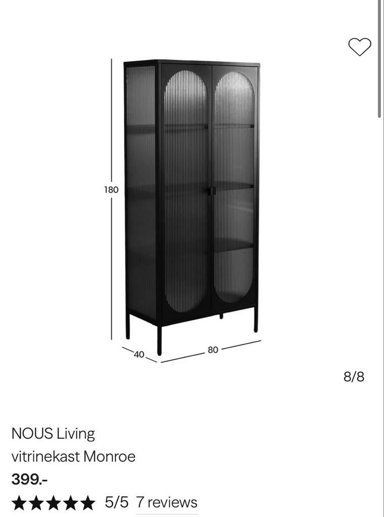 NOUS Living Opbergkast met Geboogd en Geribbeld Glas, Elegant, chic, 150 tot 200 cm, 25 tot 50 cm, Met deur(en)