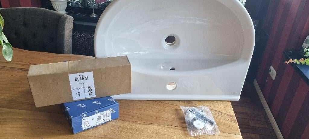 Wastafel 60x49cm incl kraan Grohe / sifonbuis NIEUW, Doe-het-zelf en Verbouw, Sanitair, Nieuw, Wastafel, Chroom, Steen, Ophalen of Verzenden