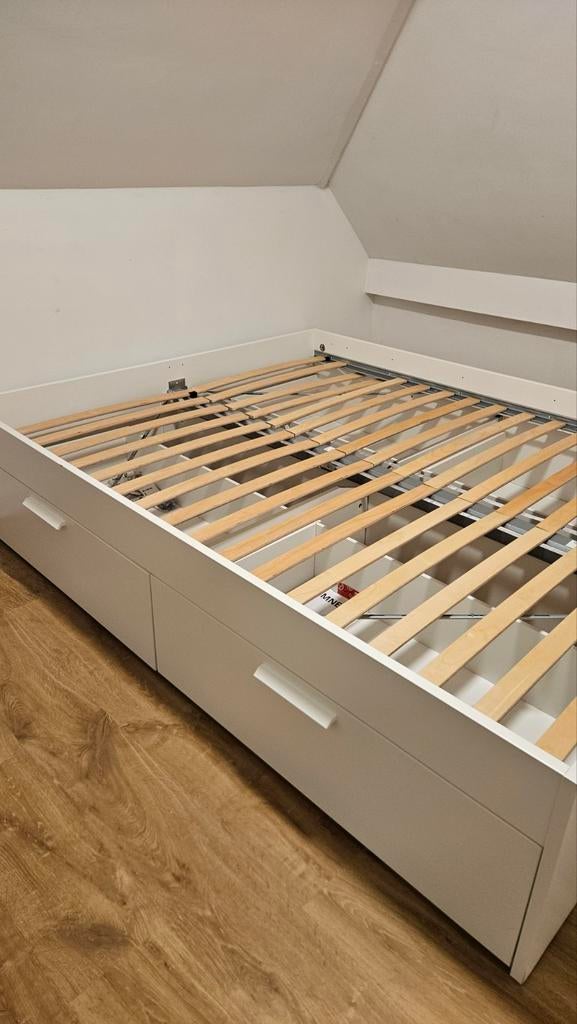 Ikea Brimnes bed 160x200 met lades - zo goed als nieuw, Ophalen, Wit, Tweepersoons, Zo goed als nieuw