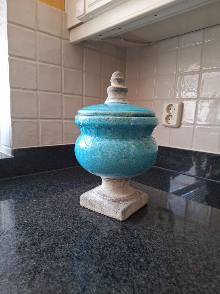 Mooie Stenen Geglazuurde Tuin Vaas/ Pot met Deksel, Ophalen, Zo goed als nieuw