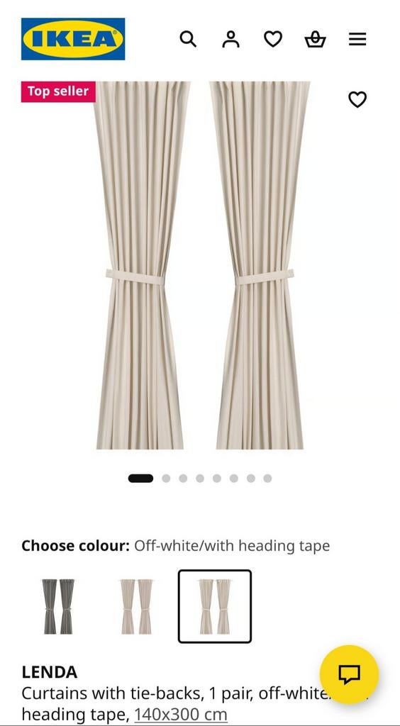 IKEA LENDA Gordijnen, off-white, 140x300 cm, Ophalen of Verzenden, Nieuw, 100 tot 150 cm, 200 cm of meer