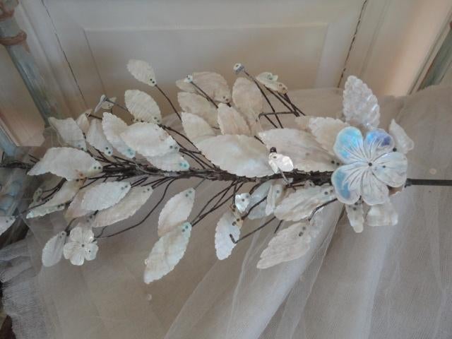 antieke TAK met PARELMOER BLADEREN, zeldzaam, Ophalen