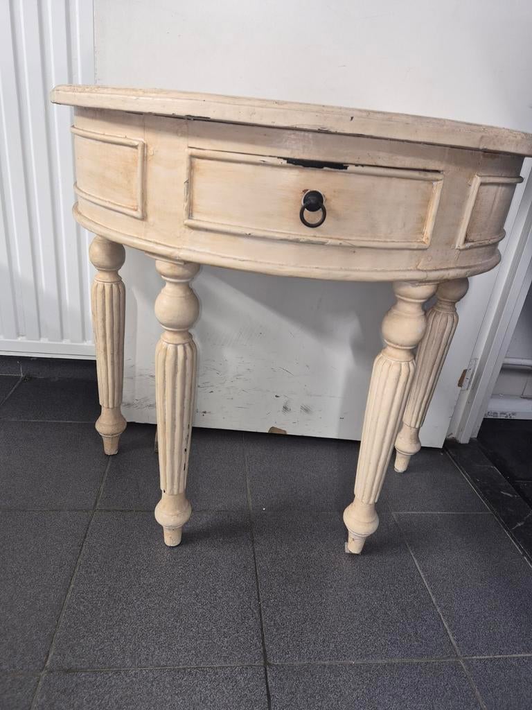 Antieke Halfronde Console Tafel met Lade, Ophalen