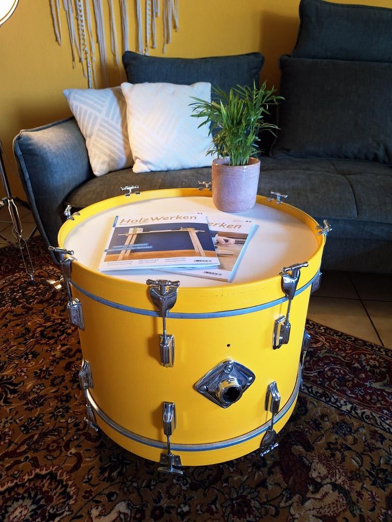 Unieke basdrumtafel/bijzettafel, Ophalen of Verzenden, Rond, Minder dan 55 cm, 45 tot 60 cm