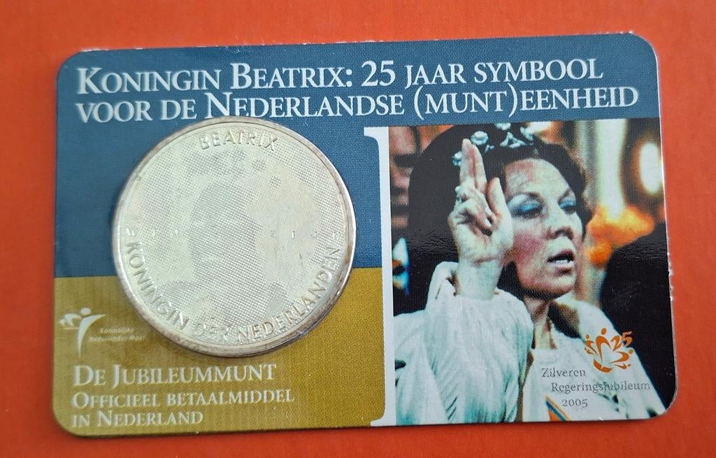 De jubileummunt verkeerd om in de verpakking, Koningin Beatrix, Zilver, Euro's, Ophalen of Verzenden