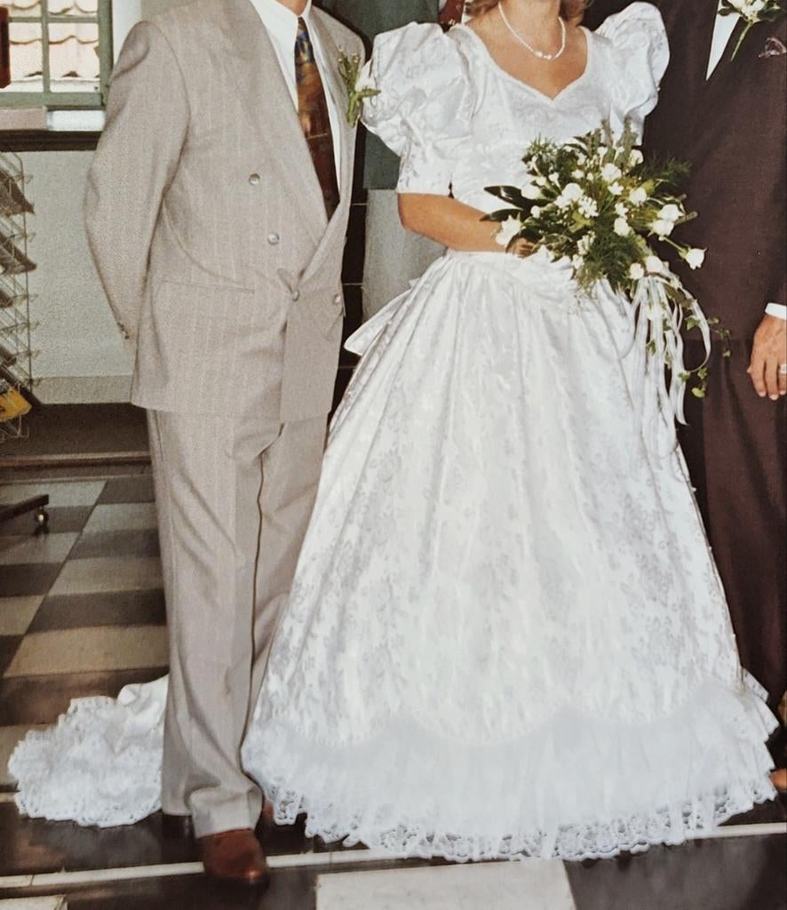 Vintage Trouwjurk Maat 40 - Rozen, Bloemen & Parels, Ophalen, Gedragen, Wit, Trouwjurk