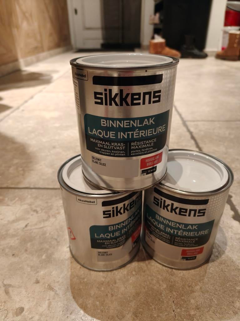 Sikkens 3 blikken Binnenlak Hoogglans Grijswit, Nieuw, Ophalen of Verzenden, Lak, Grijs