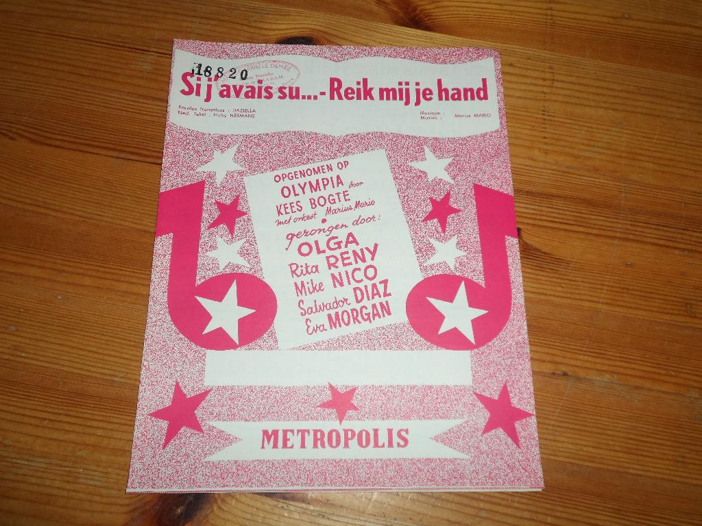 Si j'avais su - reik mij je hand - marius mario / daziella, Gebruikt, Gitaar, Ophalen of Verzenden, Artiest of Componist