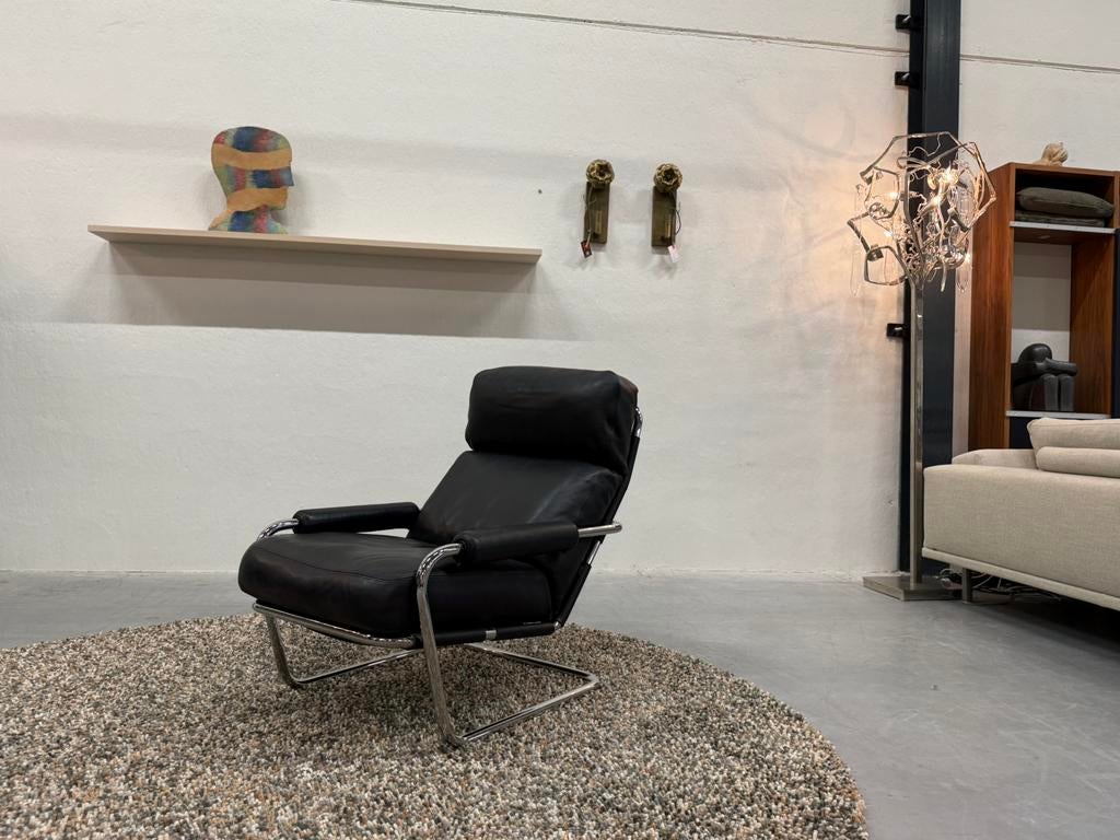 Gelderland meneer Oberman 601 Fauteuil zwart leer Stoel, Huis en Inrichting, Fauteuils, Gelderland, 50 tot 75 cm, Leer, 75 tot 100 cm