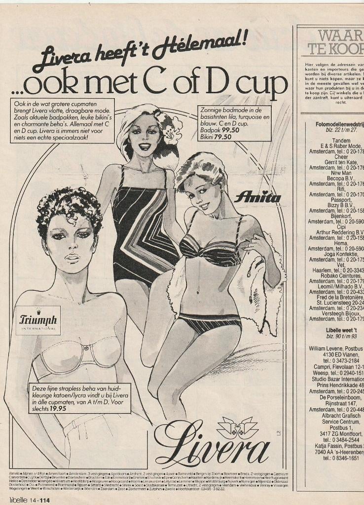 Retro reclame 1982 Livera lingerie bh en slip & badmode, Verzenden, Overige typen