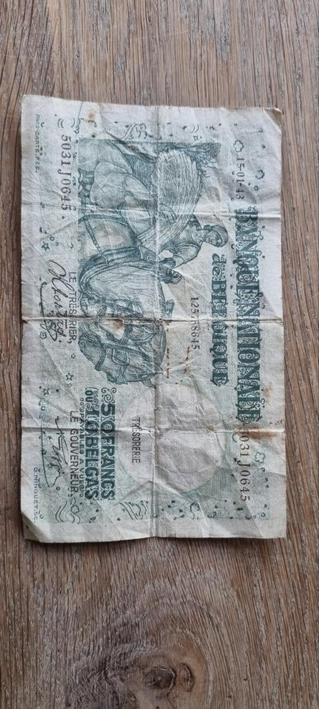 Oude Belgische Bankbiljet - 50 Frank, Postzegels en Munten, Bankbiljetten | België, Ophalen of Verzenden, Los biljet