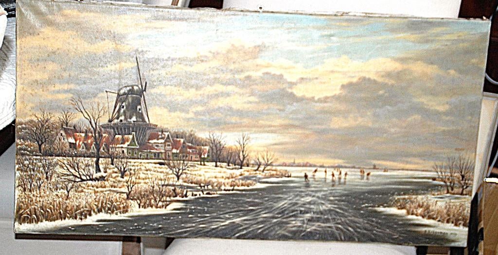 Zaans schilderij van P. Krijgsman 1979, Ophalen of Verzenden, Zo goed als nieuw, Schilderij, 75 cm of meer