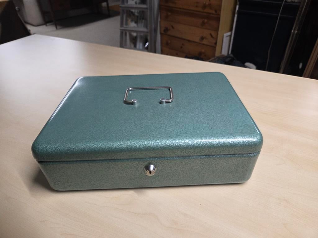 Vintage retro metalen geldkist, geldkistje, Ophalen, Huis en Inrichting