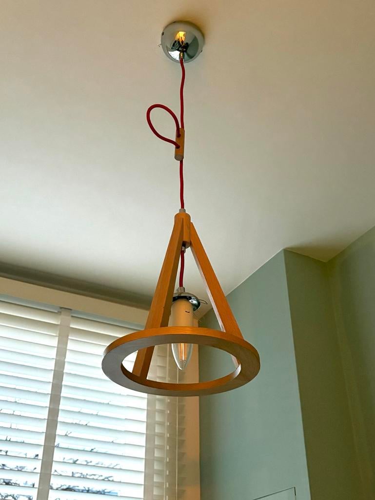 Set van 3 houten hanglampen, Scandinavisch design, Ophalen, Zo goed als nieuw, Hout, Minder dan 50 cm