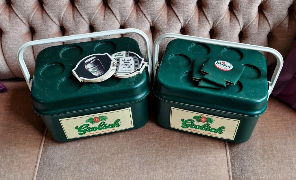 Twee Grolsch Koelboxen met accessoires, Ophalen, Gebruikt
