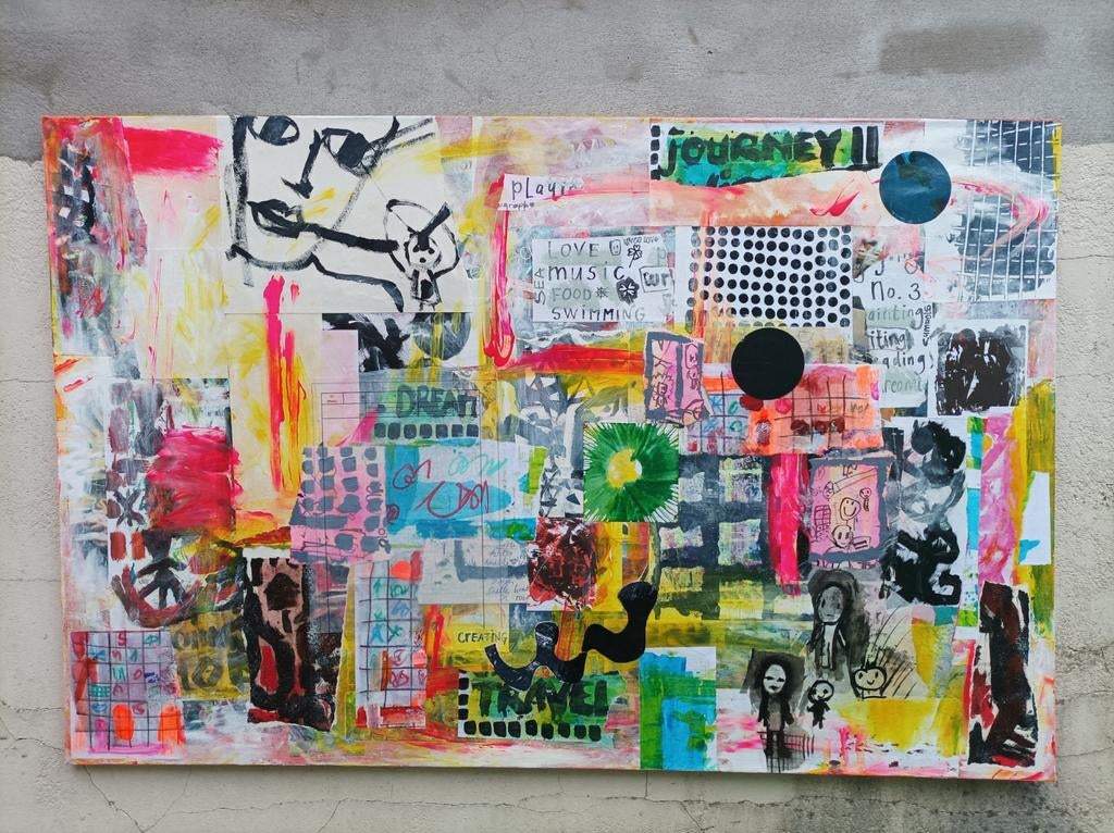 Groot abstract schilderij, Antiek en Kunst, Ophalen of Verzenden