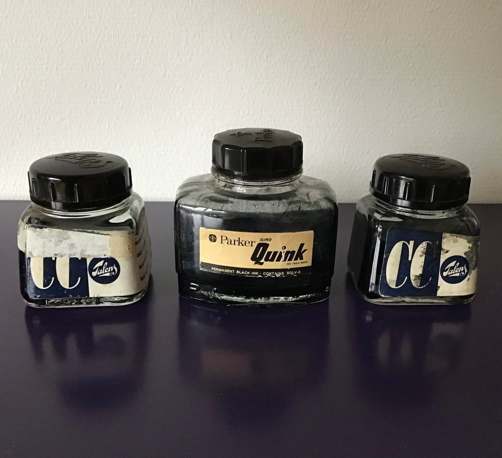 3 Oude Inktpotten Talens 2x Parker 1x, Antiek en Kunst, Curiosa en Brocante, Ophalen of Verzenden