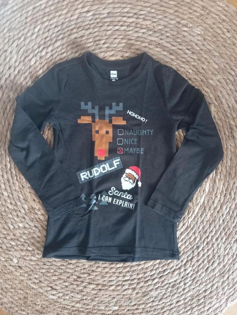 Zwart shirt Kerst | Hema | maat 110/116, Ophalen of Verzenden, Hema, Jongen, Shirt of Longsleeve