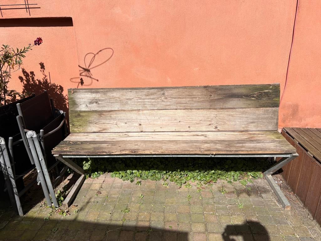 Tuinbank gegalvaniseerd tbv steigerplank 180 cm breed, Ophalen, Gebruikt, Metaal