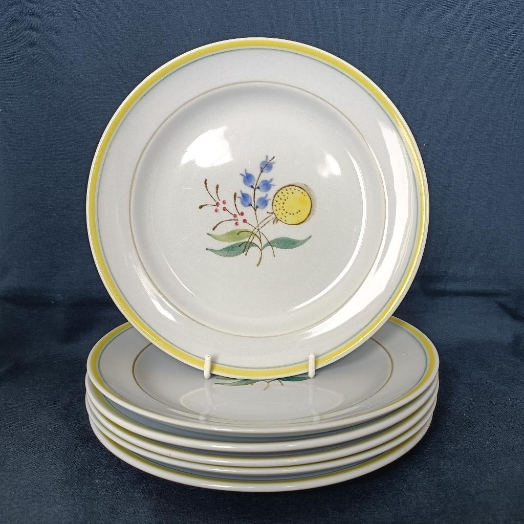 Arabia Finland Windflower - 6 lichtblauwe ontbijtborden, Antiek en Kunst, Antiek | Servies los, Ophalen of Verzenden