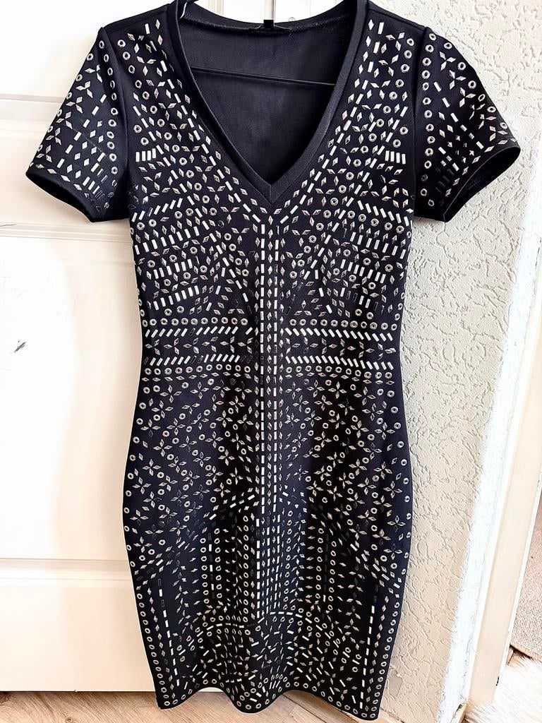 Coolcat jurk met korte mouwen en studs, Zwart, Ophalen of Verzenden, Maat 34 (XS) of kleiner, Gedragen