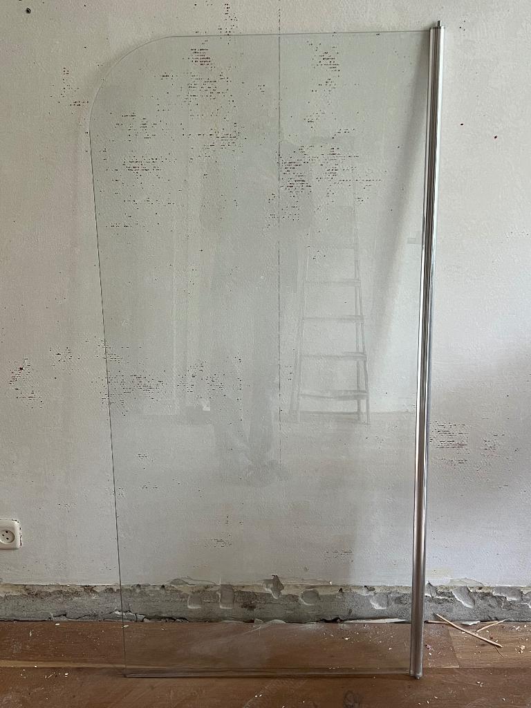 Glazen douchewand kort, Ophalen, Gebruikt, Chroom, Douche