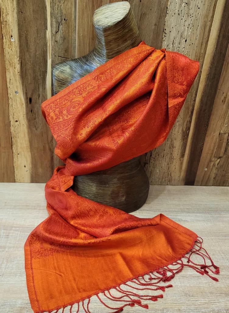 Rode zijden sjaal met paisley design - Handgeweven Kashmir, Ophalen of Verzenden, Nieuw, Sjaal