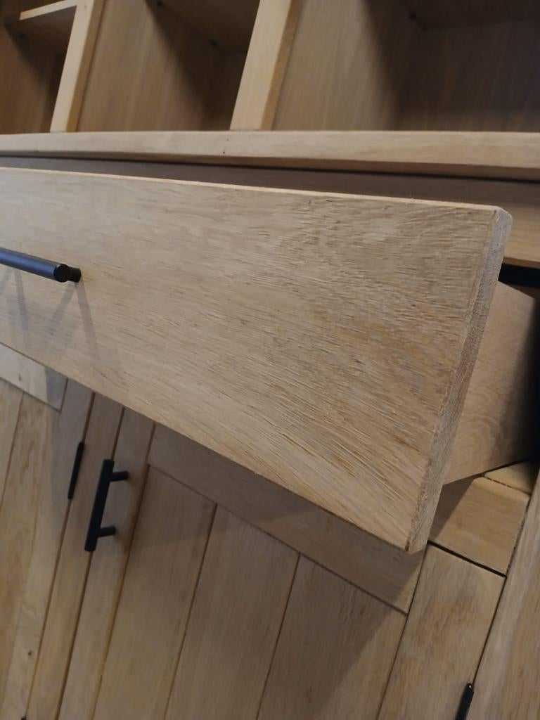 Massief Eikenhouten Kast met Open Vakken en Lades, meubels., 200 cm of meer, Eikenhout, Nieuw, Ophalen of Verzenden