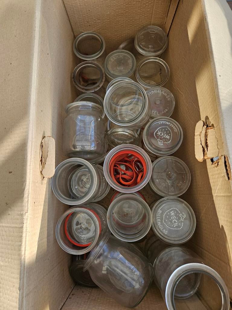Doos vol met weck flessen., Ophalen, Glas, Pot, Bus of Blik