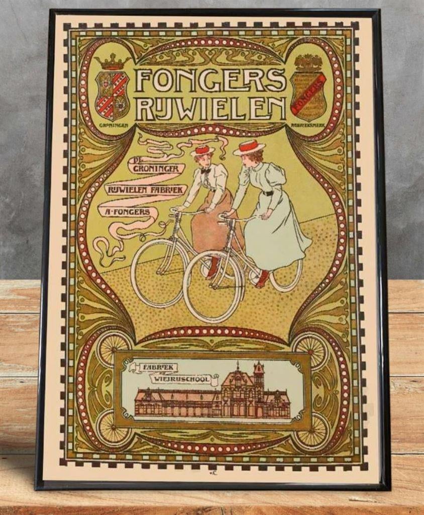 FONGERS Rijwielen Fiets Art Deco Poster in lijst, Ophalen of Verzenden, Nieuw, Reclamebord