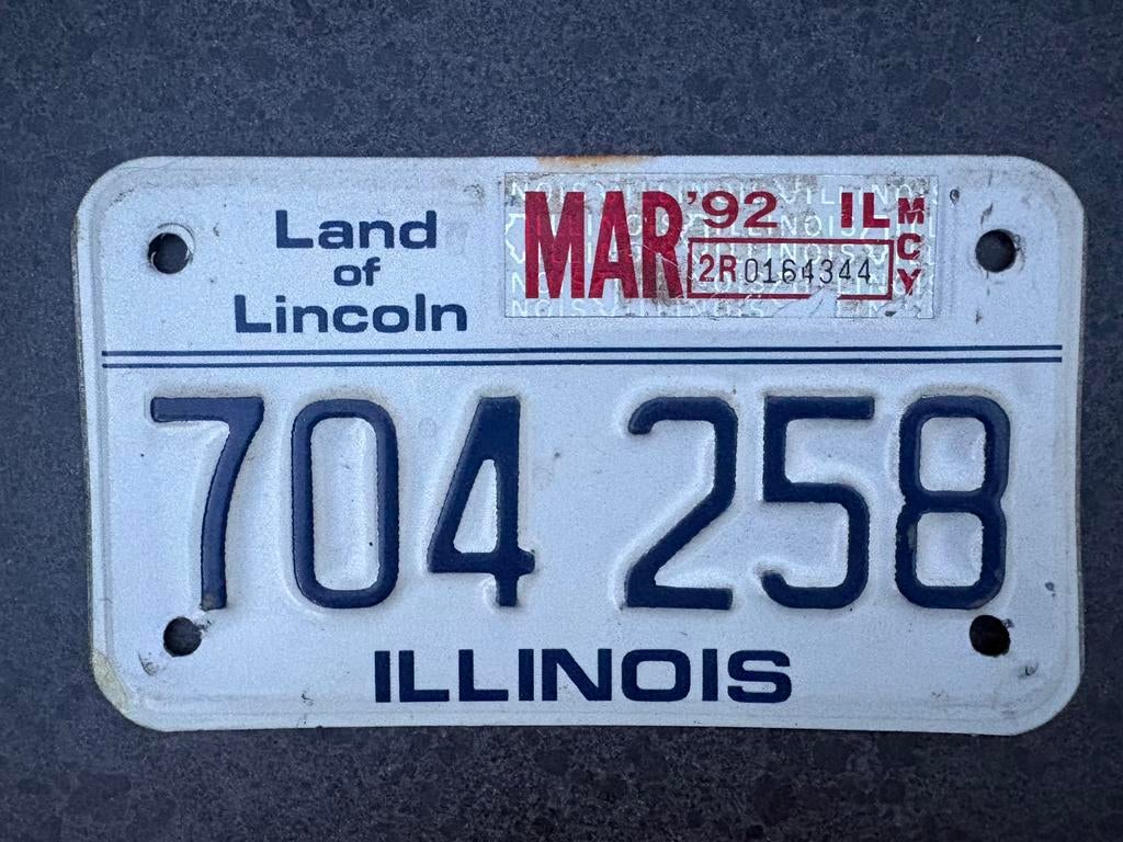 Nummerbord Illinois USA 1992 motor, Verzamelen, Automerken, Motoren en Formule 1, Ophalen of Verzenden, Gebruikt, Motoren