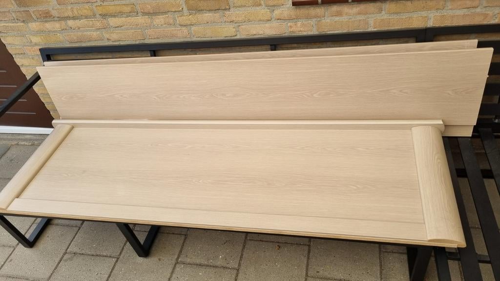 Bedombouw licht eiken, Ophalen, Beige, Tweepersoons, Zo goed als nieuw